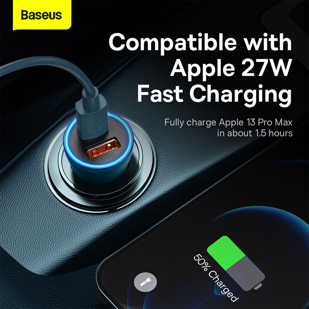 Baseus Car Charger Golgen Contactor Max-USB+Type U+C 60W -Blue