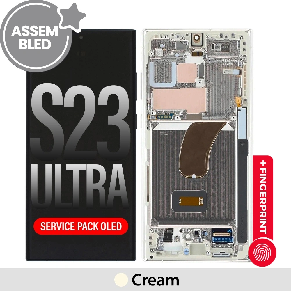 ASSEMBLED OLED Screen Replacement with Frame for Samsung Galaxy S23 Ultra 5G S918B -Cream (SERVICE PACK SCREEN BUT REFURBISH FRAME ASSEMBLED BY CRAZY)