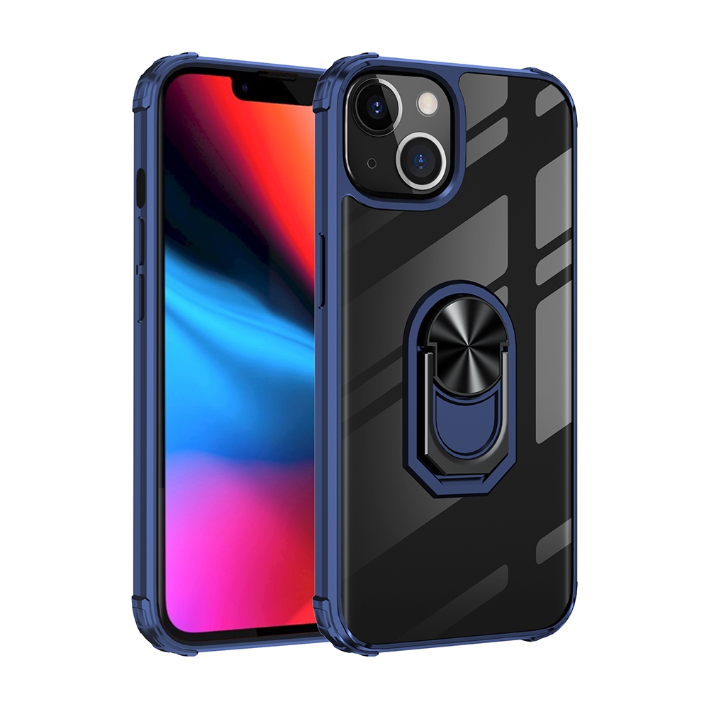 Ring Holder Military Shockproof Car Magnetic Case for iPhone 13-Blue