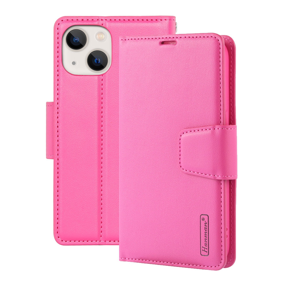 Hanman PU Flip Leather Wallet Cover Case for iPhone 14 Max (Plus)-Black