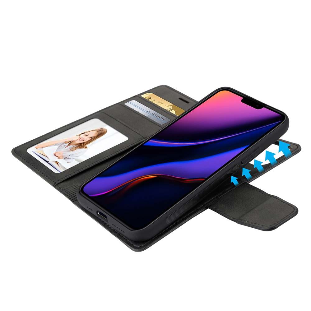 Hanman 2 in 1 Detachable Magnetic Flip Leather Wallet Cover Case for iPhone 11-Navy