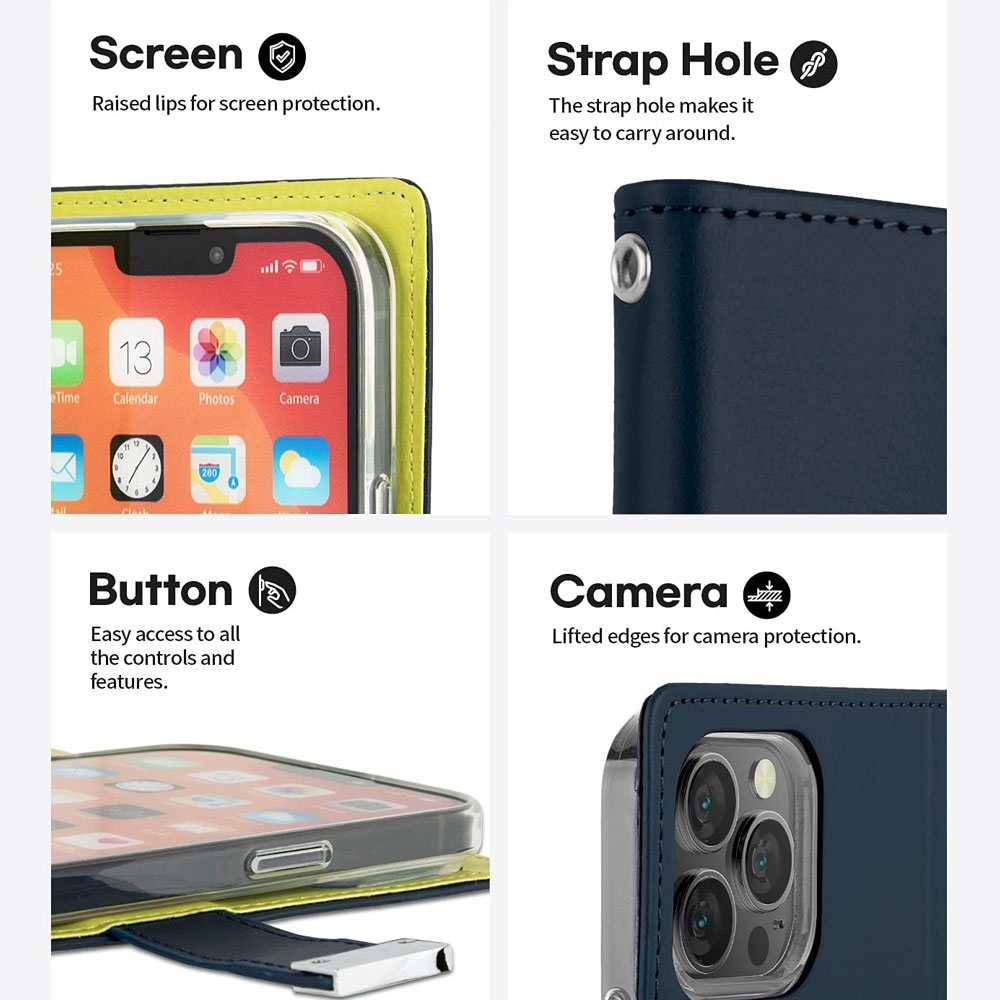 Mercury Rich Diary Case for iPhone 15 Plus-Black