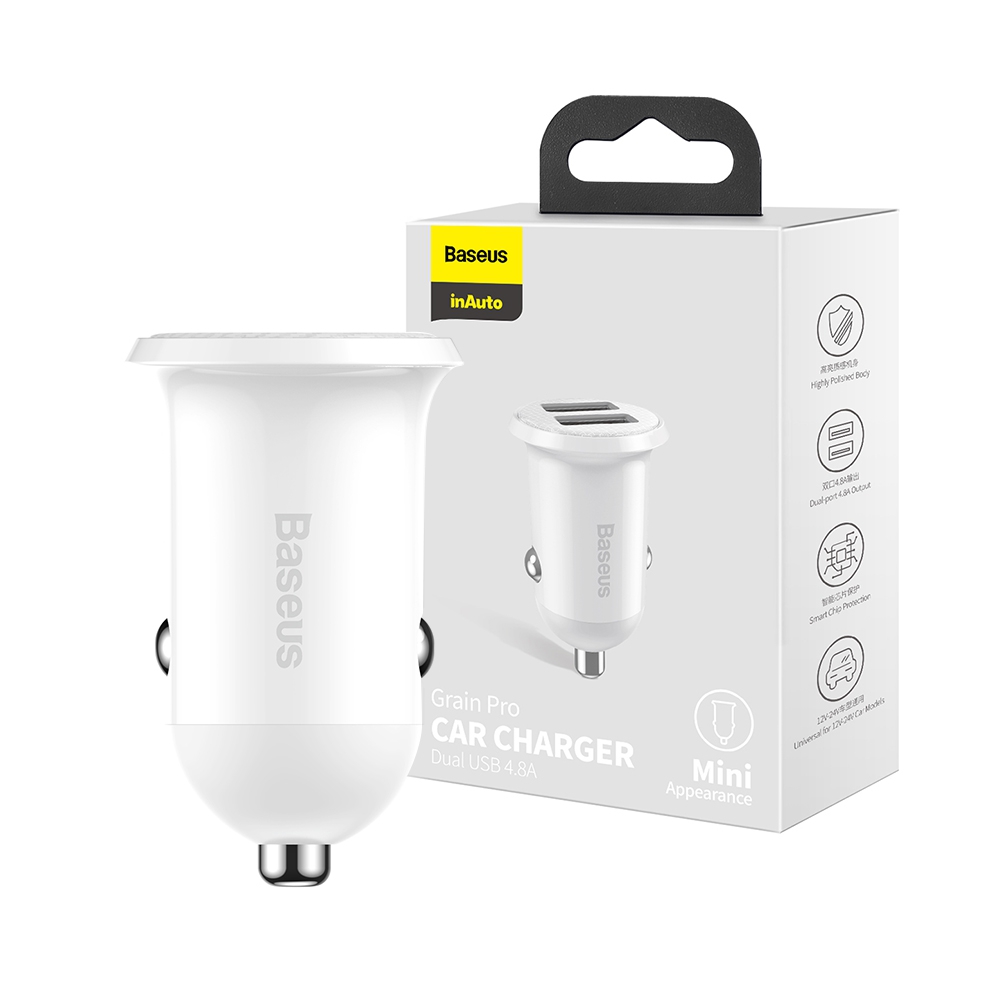 Baseus Grain Pro Car Charger (Dual USB 4.8A)-Black