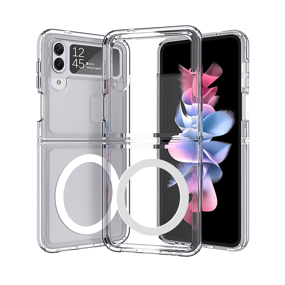 Ultimake Shockproof Transparent Case Cover With Magnetic Ring for Samsung Galaxy Z Flip4-Transparent