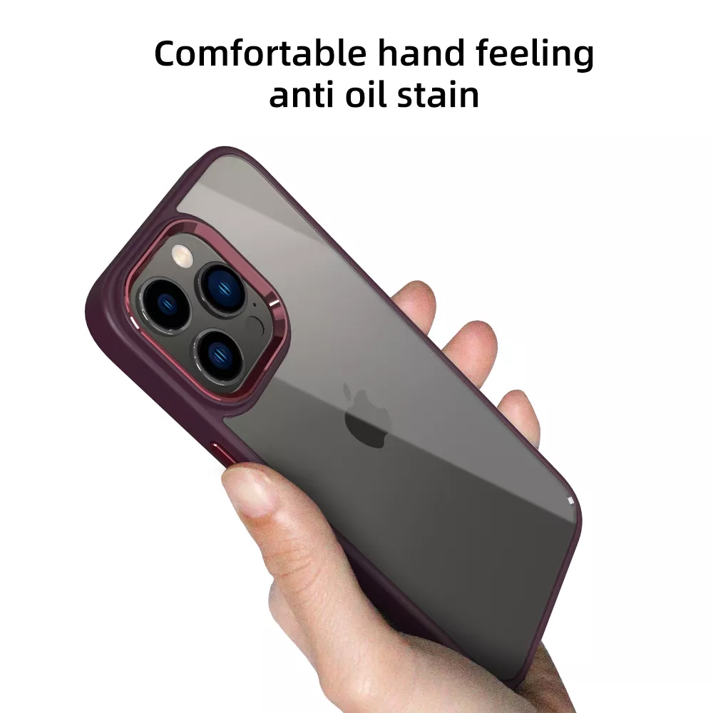 Metal Camera Lens Protection Clear PC Shockproof Case Cover for iPhone 14-Wine