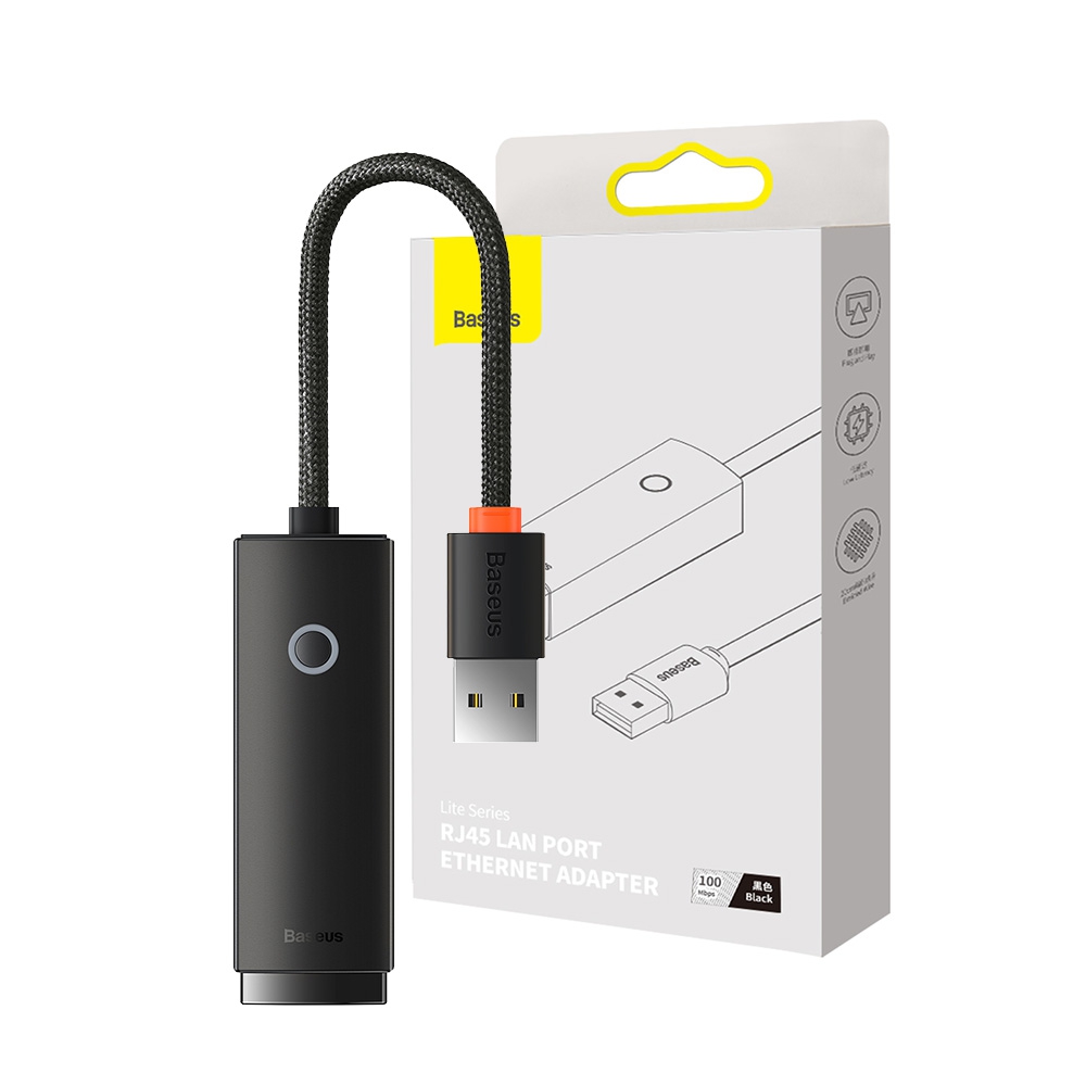 Baseus Lite Series Ethernet Adapter USB-A to RJ45 LAN Port 100Mbps-Black