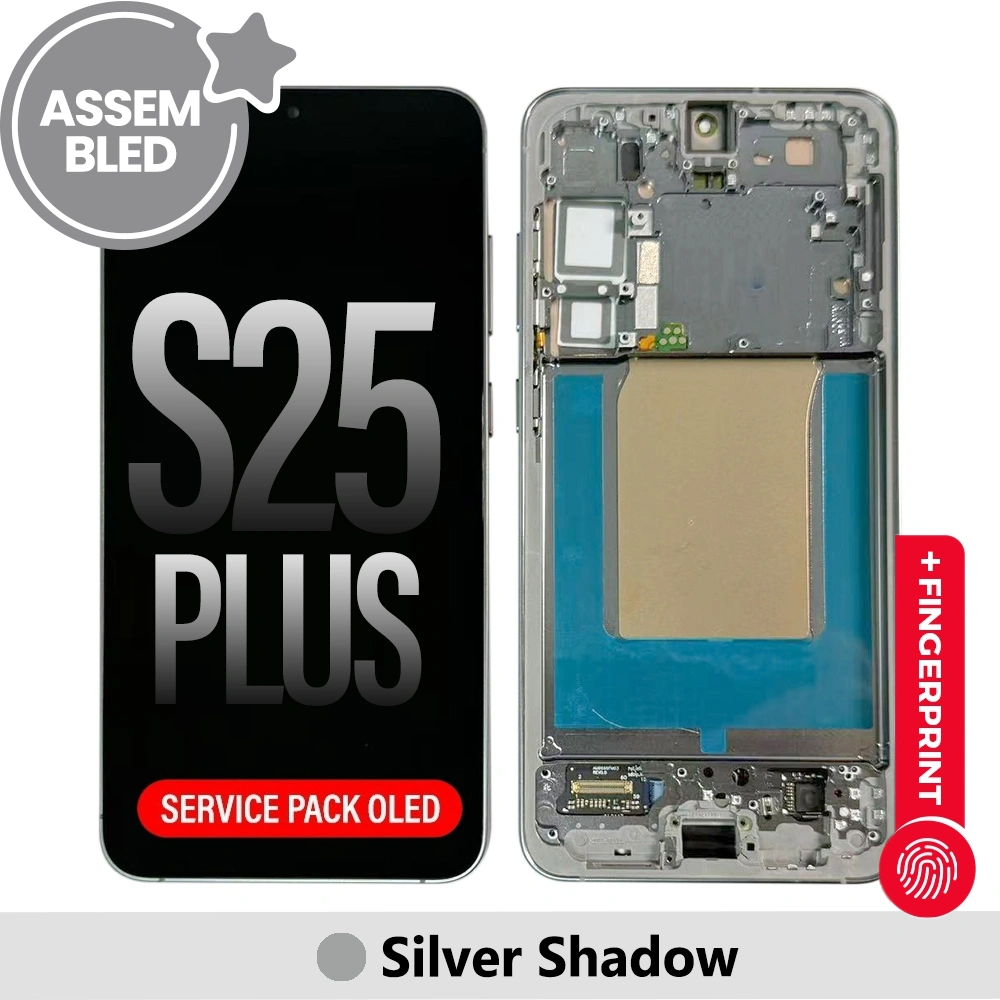 ASSEMBLED OLED Screen Replacement with Frame for Samsung Galaxy S25 Plus S936B-Silver Shadow (SERVICE PACK SCREEN BUT REFURBISH FRAME ASSEMBLED BY CRAZY)