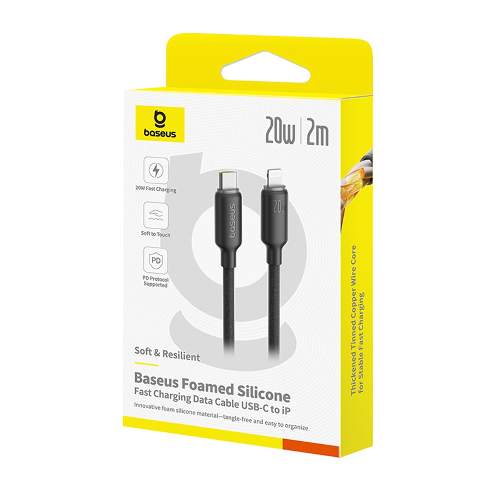 Baseus Foamed Silicone Fast Charging Data Cable USB-C to iP 20W (2m)-Cosmic Black