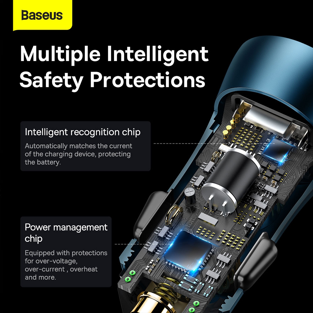 Baseus Car Charger Golgen Contactor Max-USB+Type U+C 60W -Blue