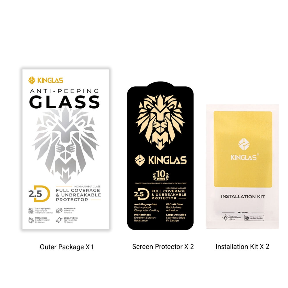 iPhone 16 Pro Max / 17 Pro Max Kinglas 2 Packs 2.5D Full Coverage Silk Printing Privacy Tempered Glass Screen Protector