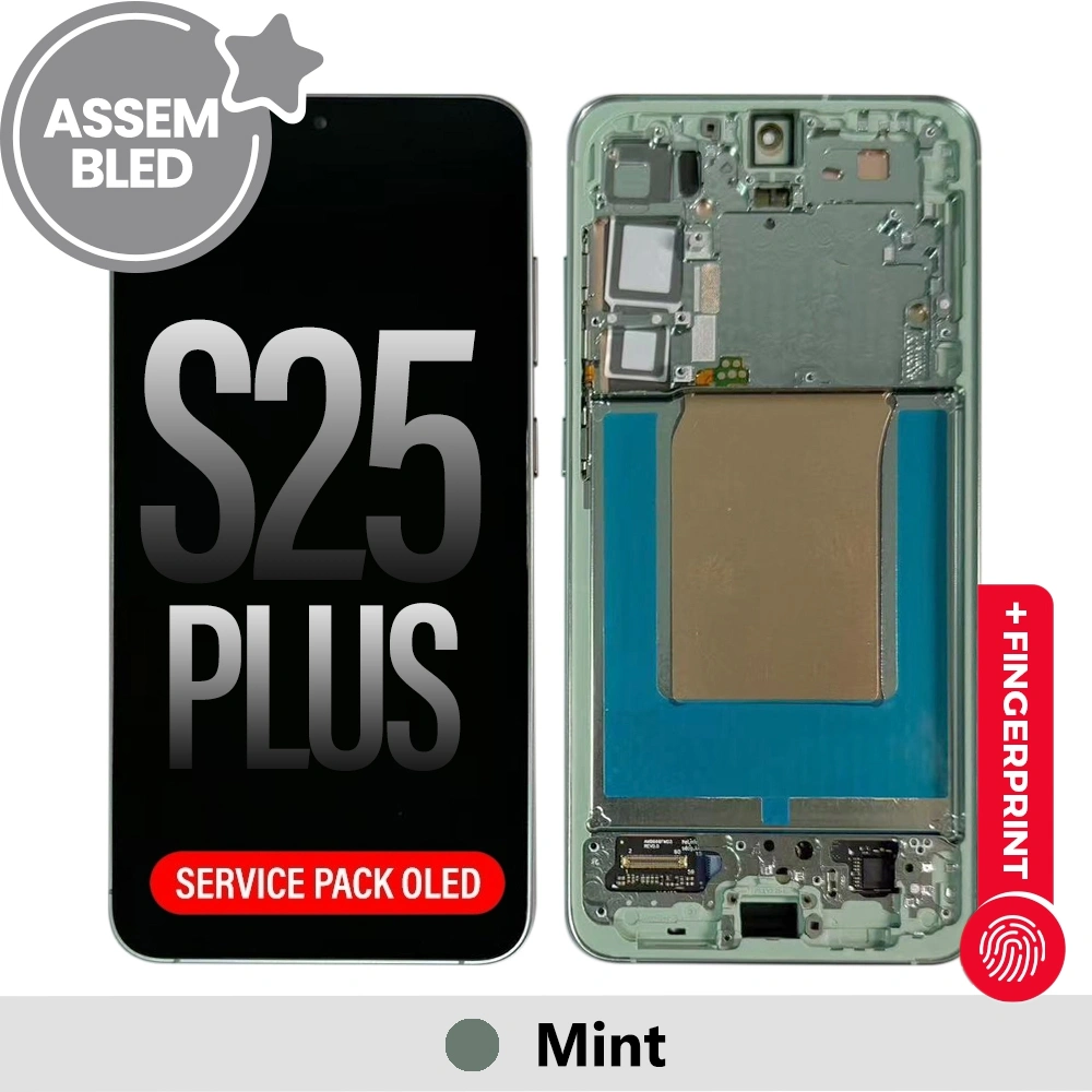 ASSEMBLED OLED Screen Replacement with Frame for Samsung Galaxy S25 Plus S936B-Mint (SERVICE PACK SCREEN BUT REFURBISH FRAME ASSEMBLED BY CRAZY)