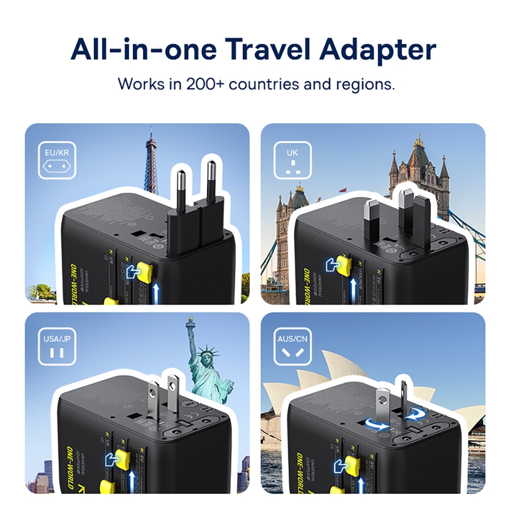 Baseus PicoGo AG11 Universal Travel Adapter with Retractable Cable 2AC+2U+2C 45W