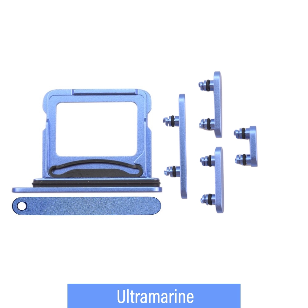 Dual SIM Card Tray and Side Button for iPhone 16 / 16 Plus-Ultramarine (Compatible with Single SIM Phones and Dual SIM Phones)