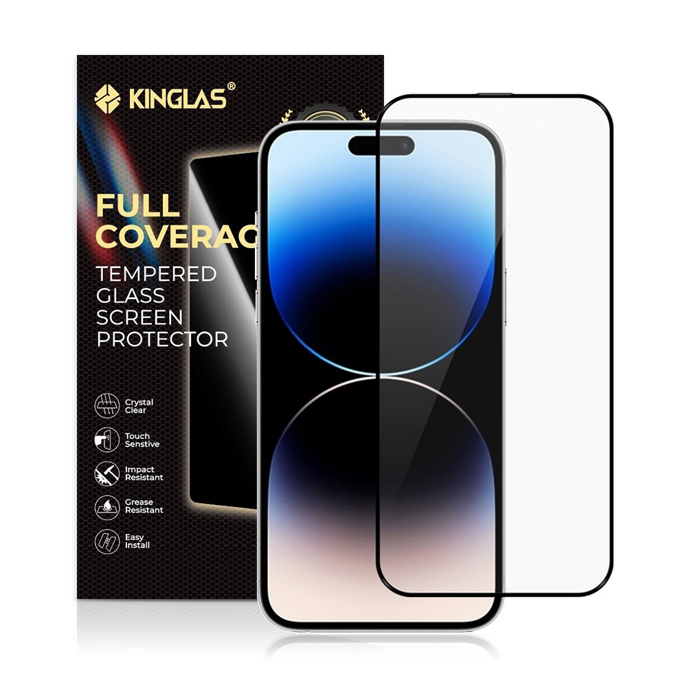 iPhone 16 Pro Kinglas 2.5D Full Coverage Silk Printing Black Edge Tempered Glass Screen Protector 