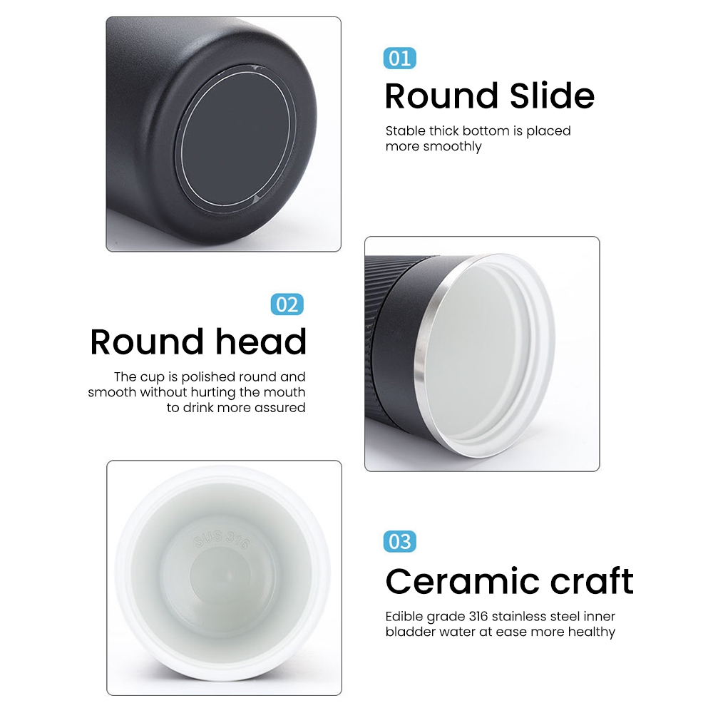 Stainless Steel Insulated Coffee Mug with Inner Ceramic Coating 510ml-Black