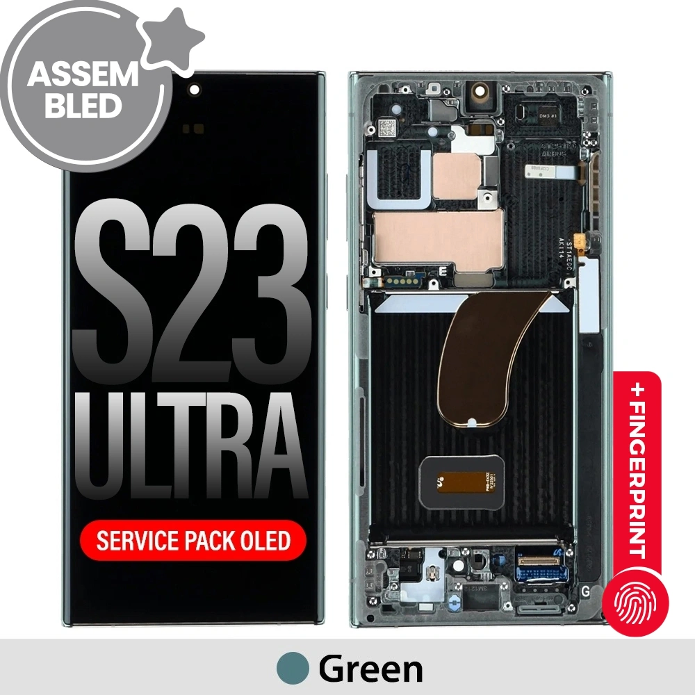 ASSEMBLED OLED Screen Replacement with Frame for Samsung Galaxy S23 Ultra 5G S918B -Green (SERVICE PACK SCREEN BUT REFURBISH FRAME ASSEMBLED BY CRAZY)