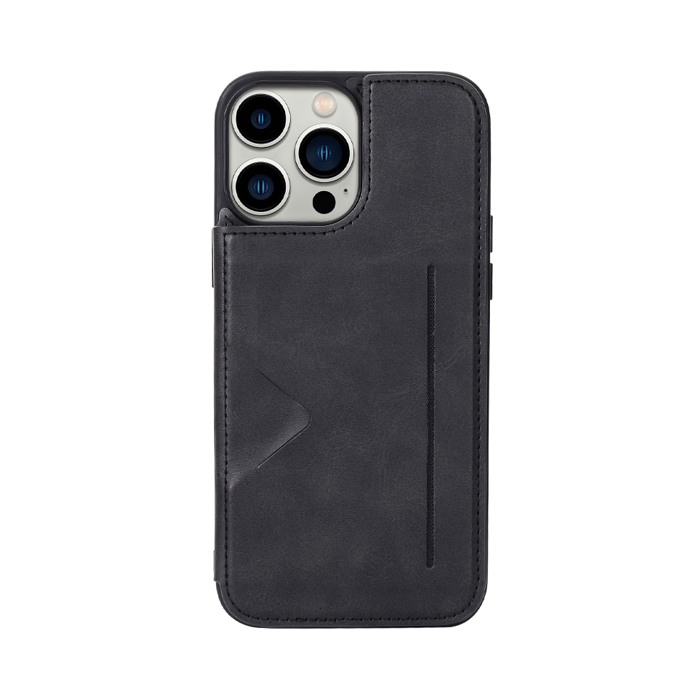 Hanman Back Flip Leather Wallet Shockproof Cover Case for iPhone 14 Max (Plus)-Navy