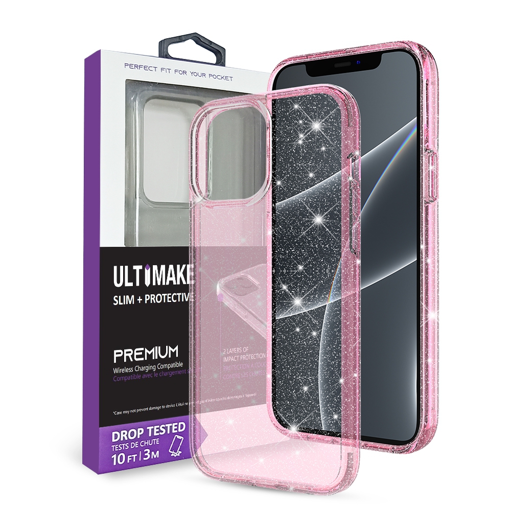 Ultimate Glitter Shockproof Case Cover for iPhone 14-Clear Pink
