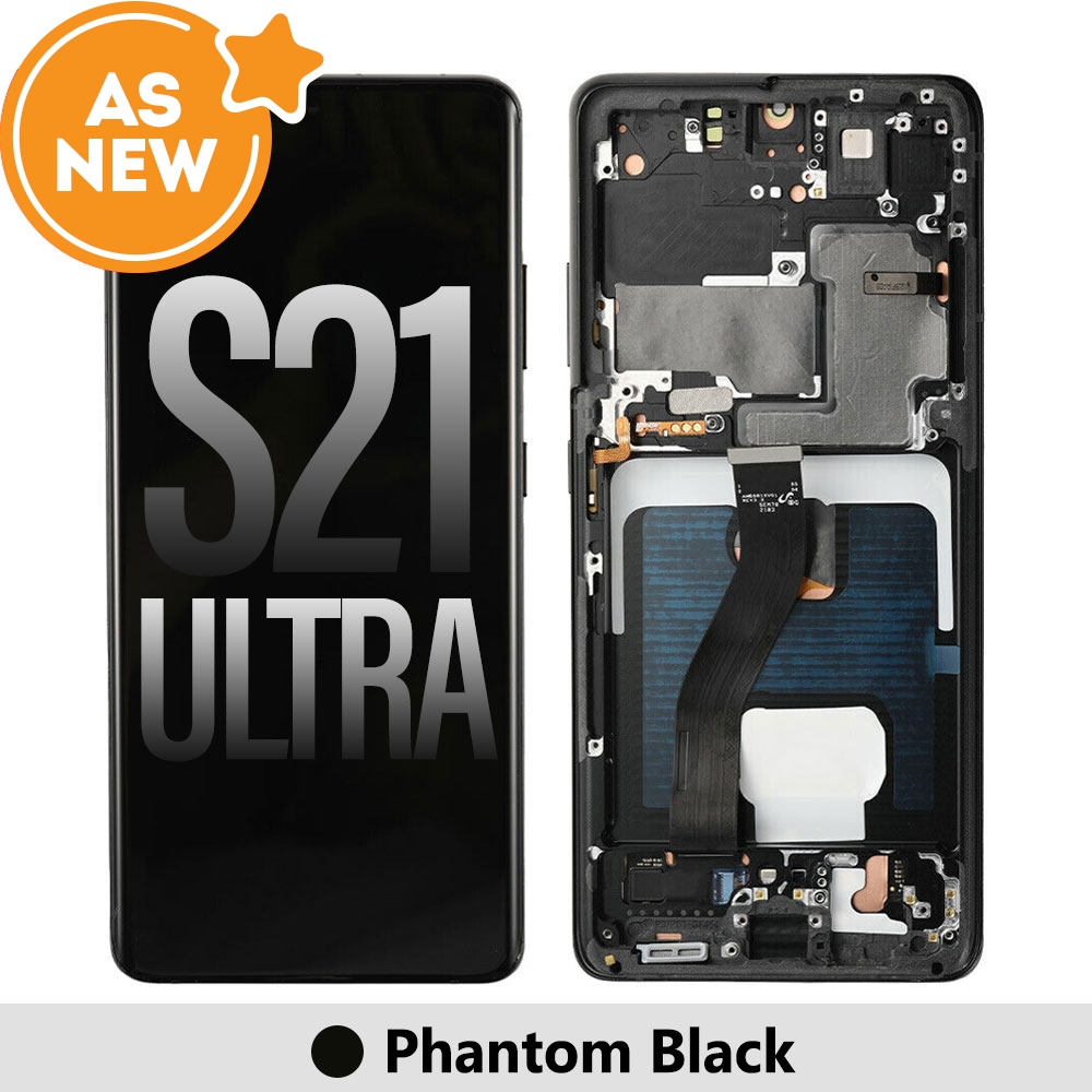 AS NEW-Samsung Galaxy S21 Ultra 5G G998 OLED Screen Replacement-Phantom Black (SERVICE PACK SCREEN AND SERVICE PACK FRAME ASSEMBLED)