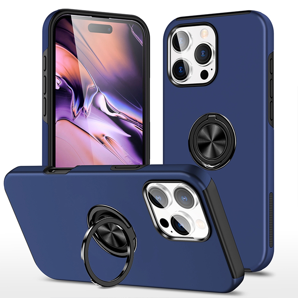 Magnetic Ring Holder Shockproof Cover Case for iPhone 16 Pro-Black