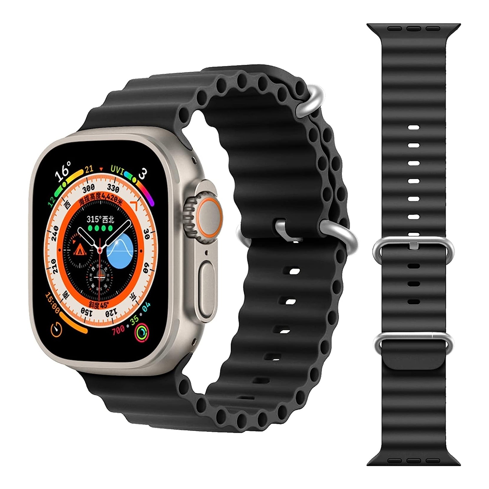 REDEFINE Ocean Silicone Sport Watch Band for Apple Watch 38mm / 40mm / 41mm-Black
