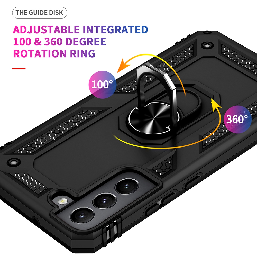 Rotating Metal Ring Holder Armor Shockproof Case Cover for Samsung Galaxy S22 Plus-Navy