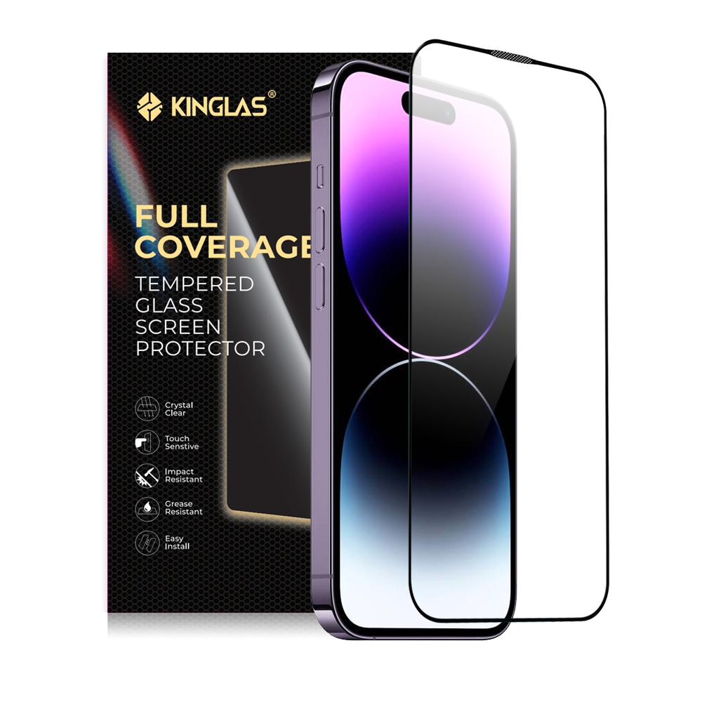Kinglas 2.5D Full Coverage Silk Printing Black Edge Tempered Glass Screen Protector*iPhone 14 Pro Max