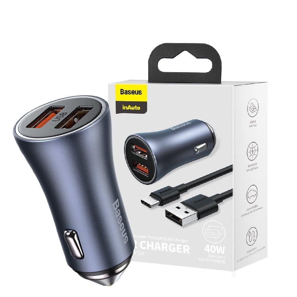 Baseus Golden Contactor Pro Dual Fast Charger Car Charger U+U 40W 