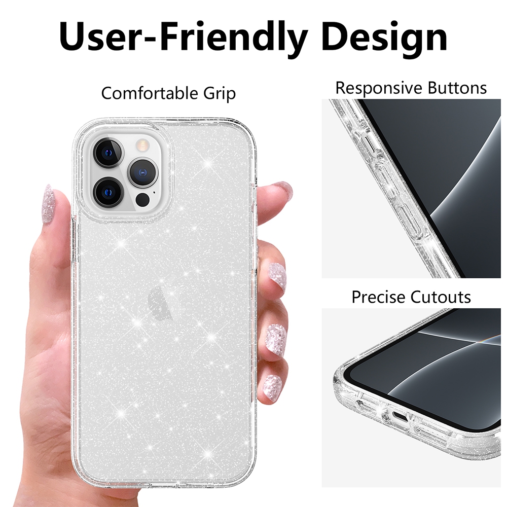 Ultimate Glitter Shockproof Case Cover for iPhone 13 Pro Max-Clear Black