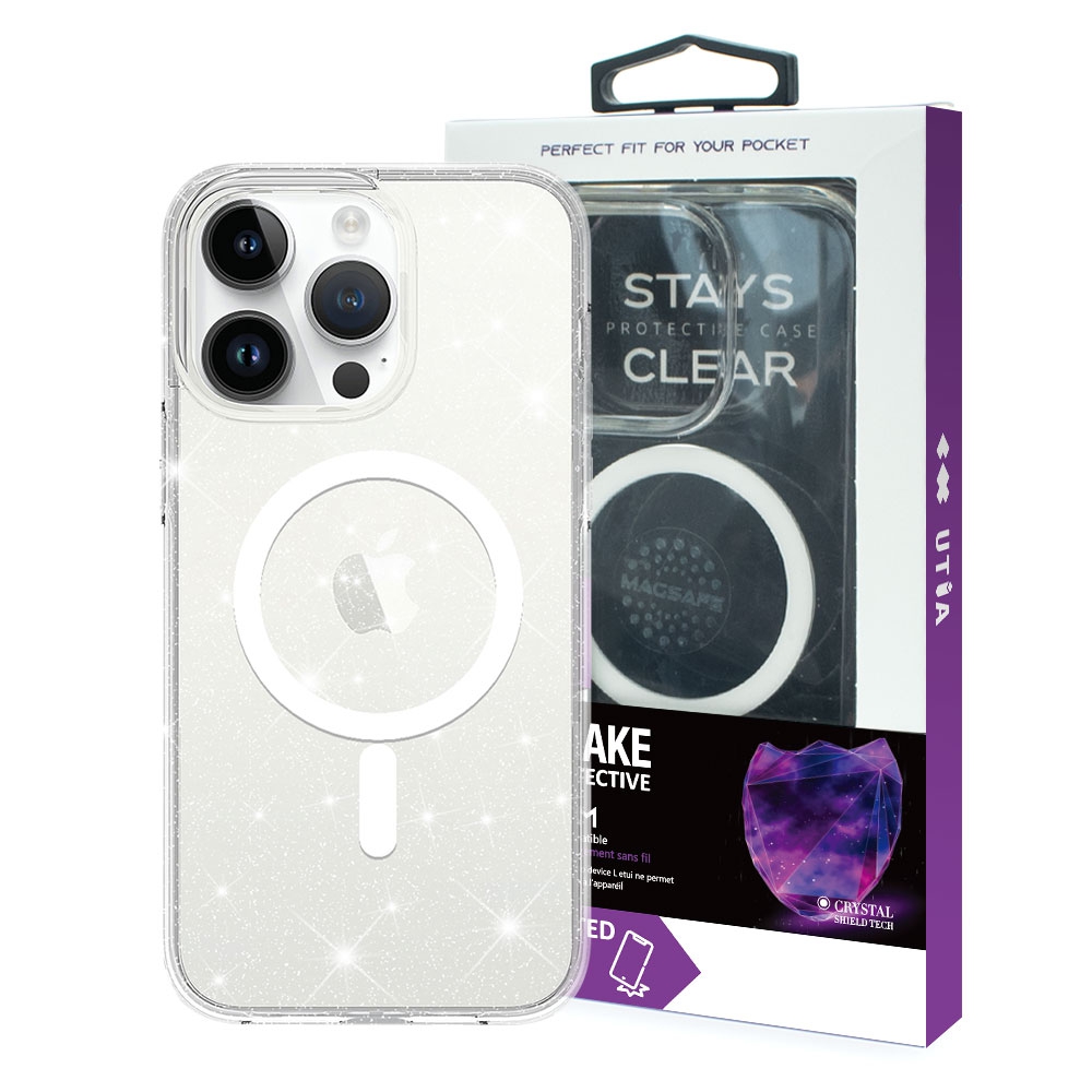 iPhone 15 UTIA Ultimake Glitter Shockproof Transparent Case Cover With Magnetic Ring -Shiny Clear