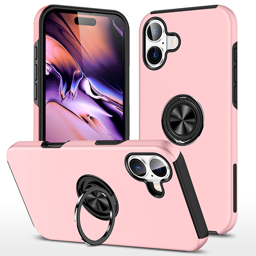 Magnetic Ring Holder Shockproof Cover Case for iPhone 16-Black