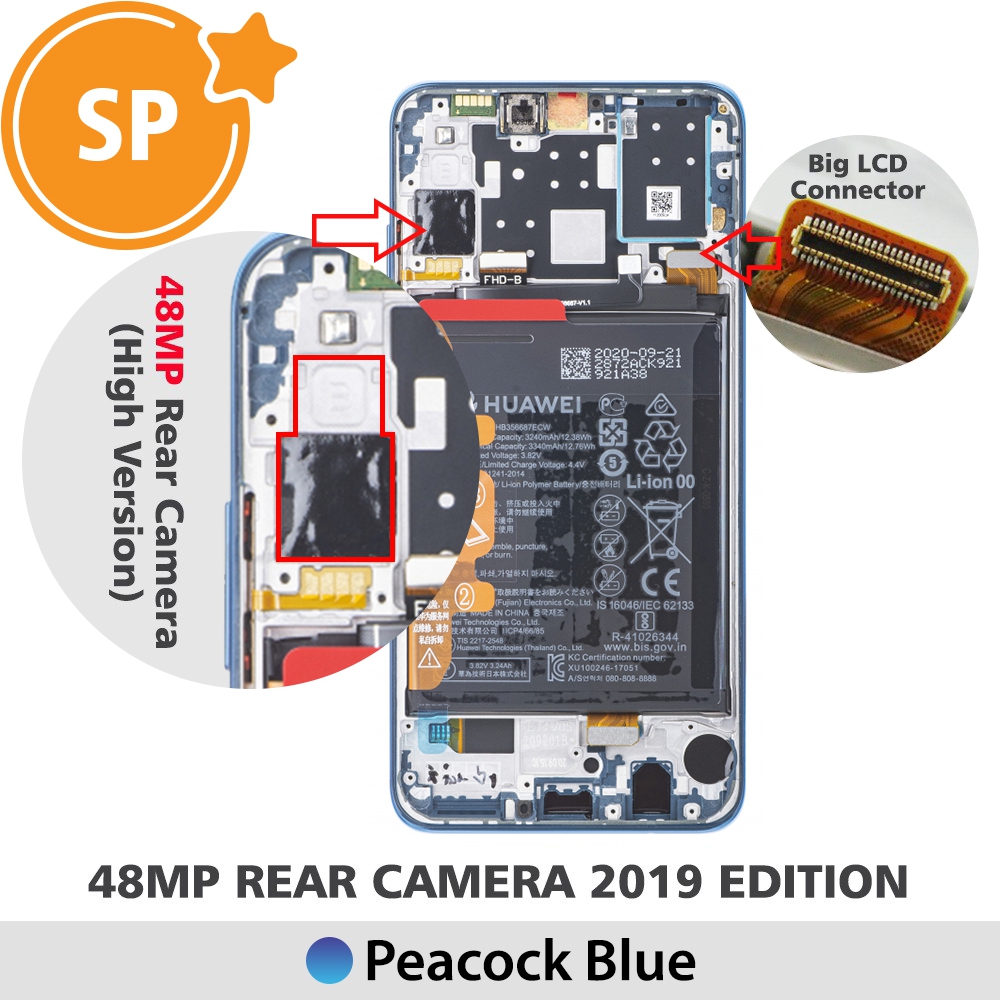Huawei P30 lite LCD Screen Digitizer (48MP Rear Camera 2019 Edition) 02352RQA (Service Pack)-Peacock Blue