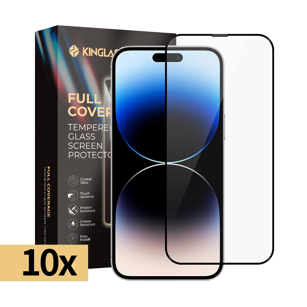 iPhone 15 Pro Max Kinglas 10 Packs 2.5D Full Coverage Silk Printing Black Edge Tempered Glass Screen Protector