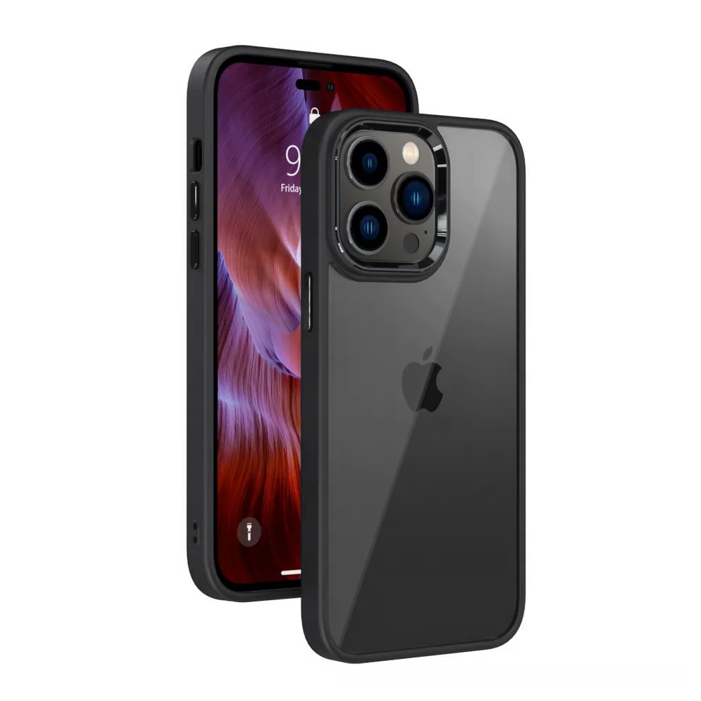 Metal Camera Lens Protection Clear PC Shockproof Case Cover for iPhone 14-Wine