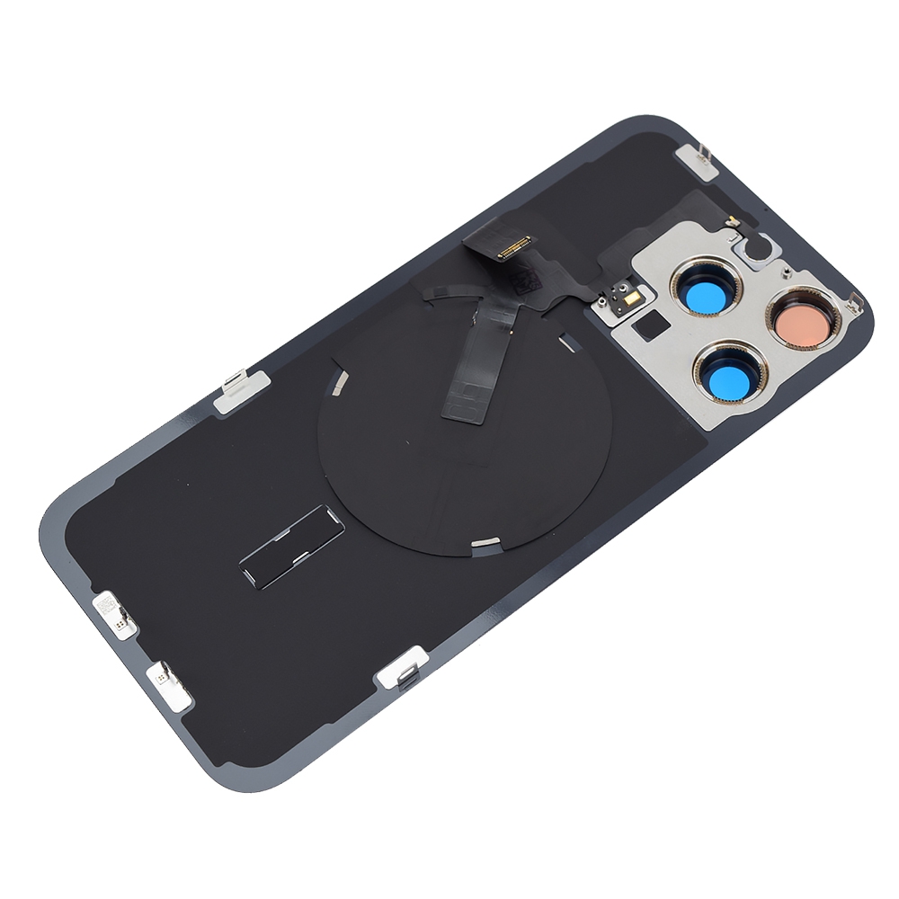AMPLUS Rear Cover Glass with Camera Lens Glass and Wireless NFC Charging with Flash Flex Cable for iPhone 15 Pro Max-White Titanium