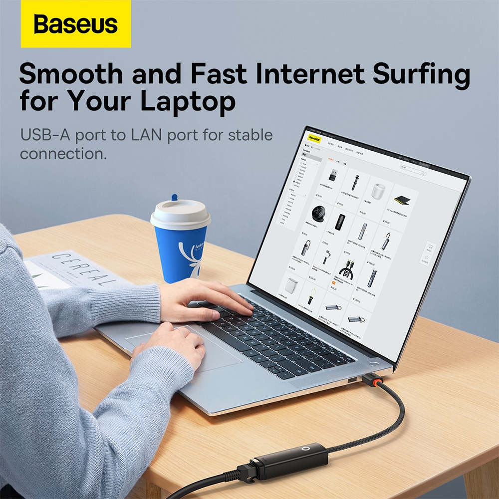 Baseus Lite Series Ethernet Adapter USB-A to RJ45 LAN Port 1000Mbps