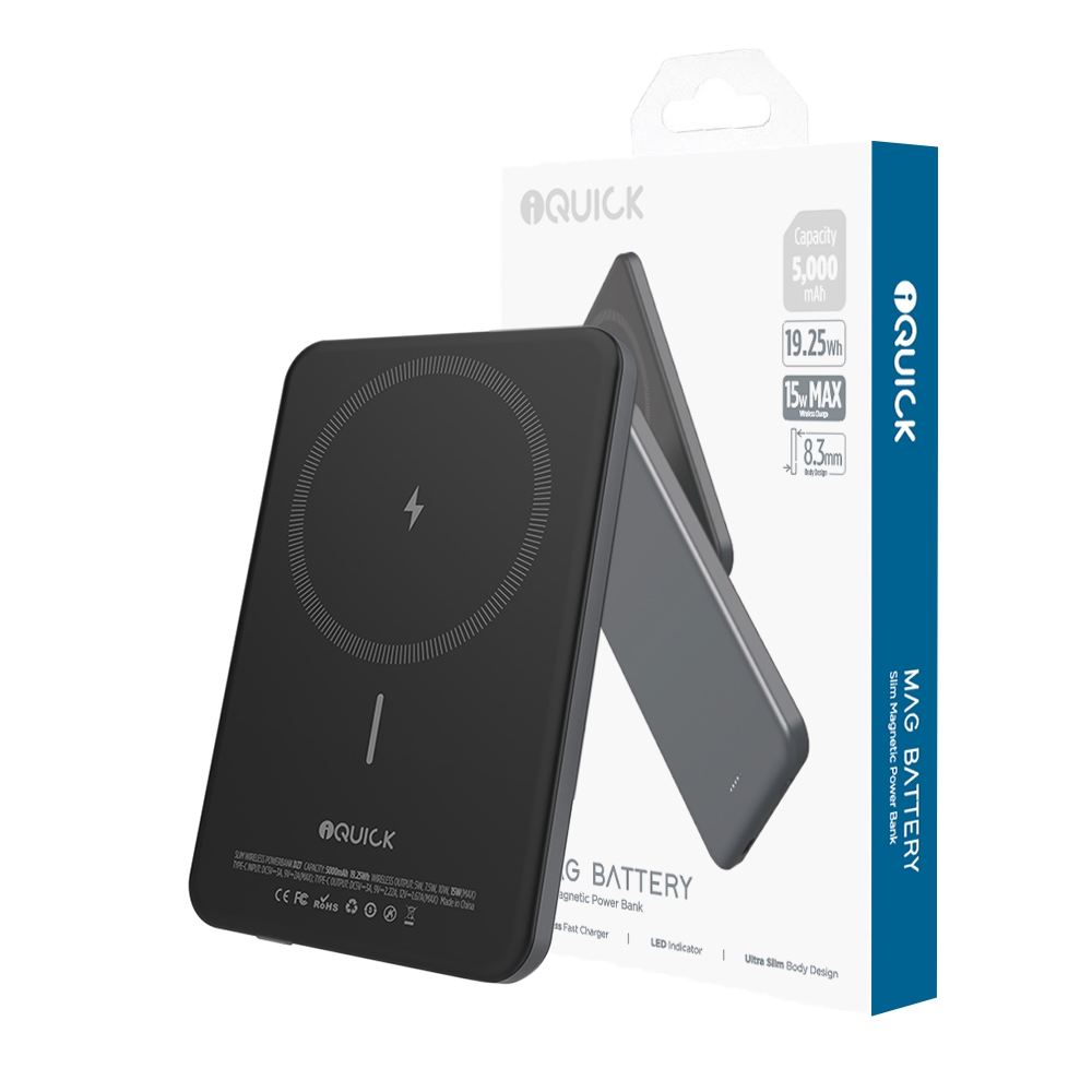 iQuick Magnetic Wireless Fast Charge Power Bank 5000mAh 19.25W-Natural Titanium