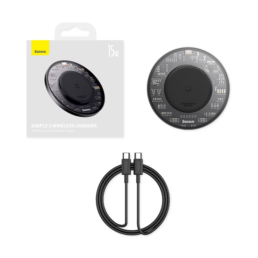 Baseus Simple 2 Wireless Charger 15W With Type-C To Type-C Cable-Cluster