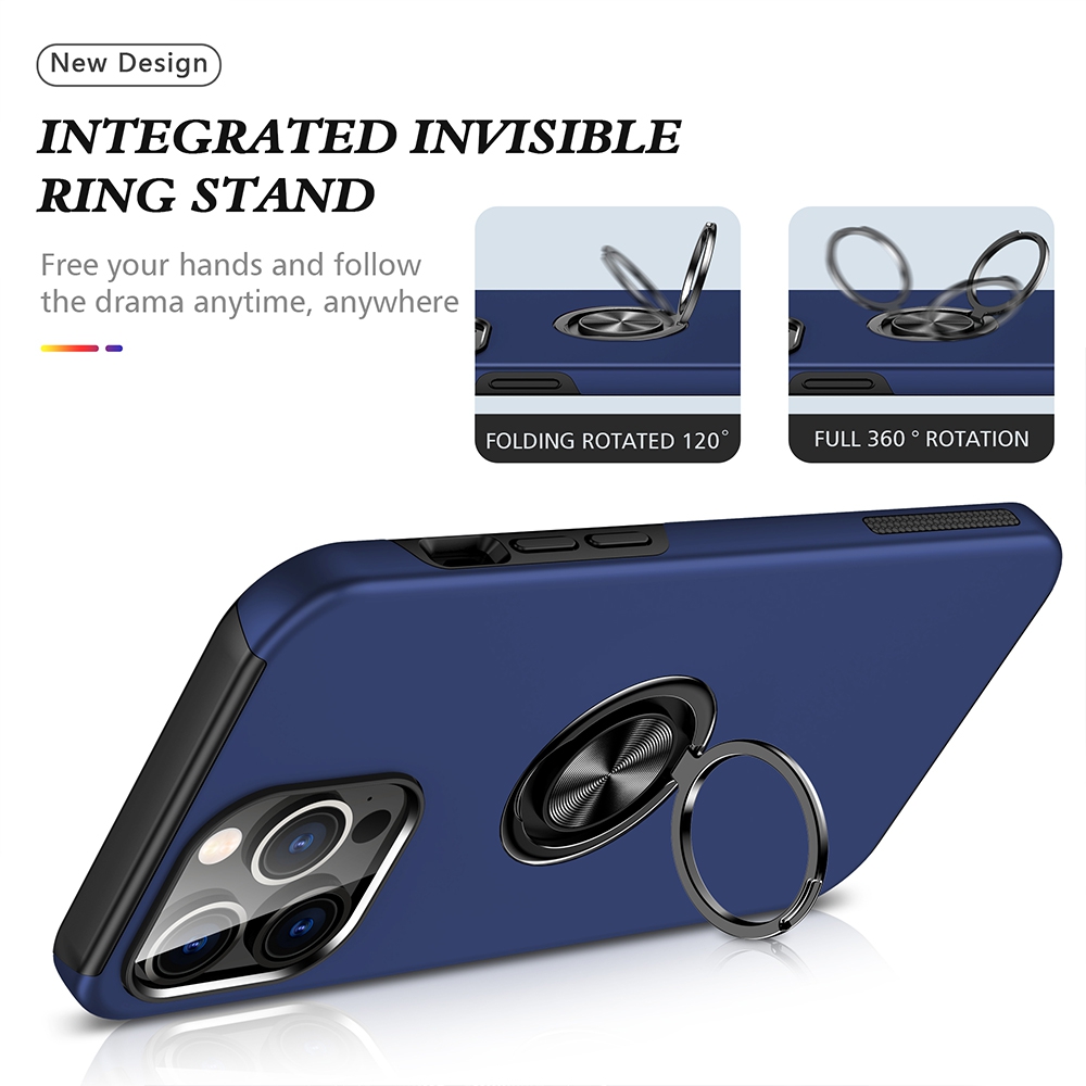 Magnetic Ring Holder Shockproof Cover Case for iPhone 15 Pro-Navy