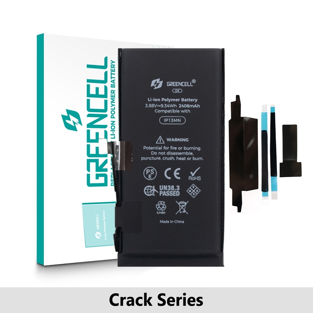Greencell Crack Series- iPhone 13 mini CRACK Battery with Adhesive Strips 2406mAh (No Need Soldering & No Need Tag-on)