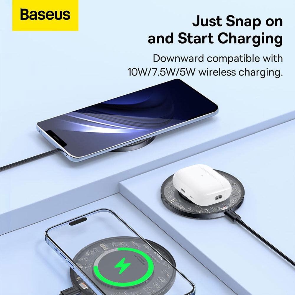 Baseus Simple 2 Wireless Charger 15W With Type-C To Type-C Cable-Cluster