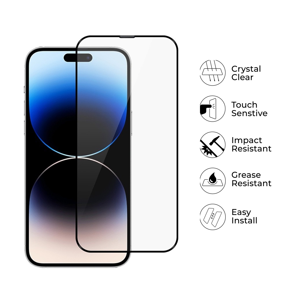 Kinglas 5 Packs 2.5D Full Coverage Silk Printing Black Edge Tempered Glass Screen Protector For iPhone 14 Pro