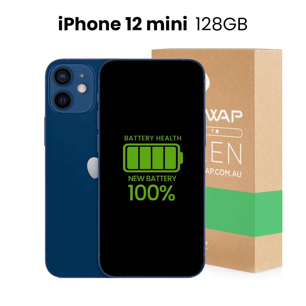 Apple Refurbished Fully Functional iPhone 12 Mini 128GB 100% New Battery - Grade B+ (Excellent)-Blue