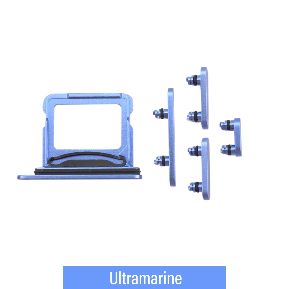 Dual SIM Card Tray and Side Button for iPhone 16 / 16 Plus-Ultramarine (Compatible with Single SIM Phones and Dual SIM Phones)