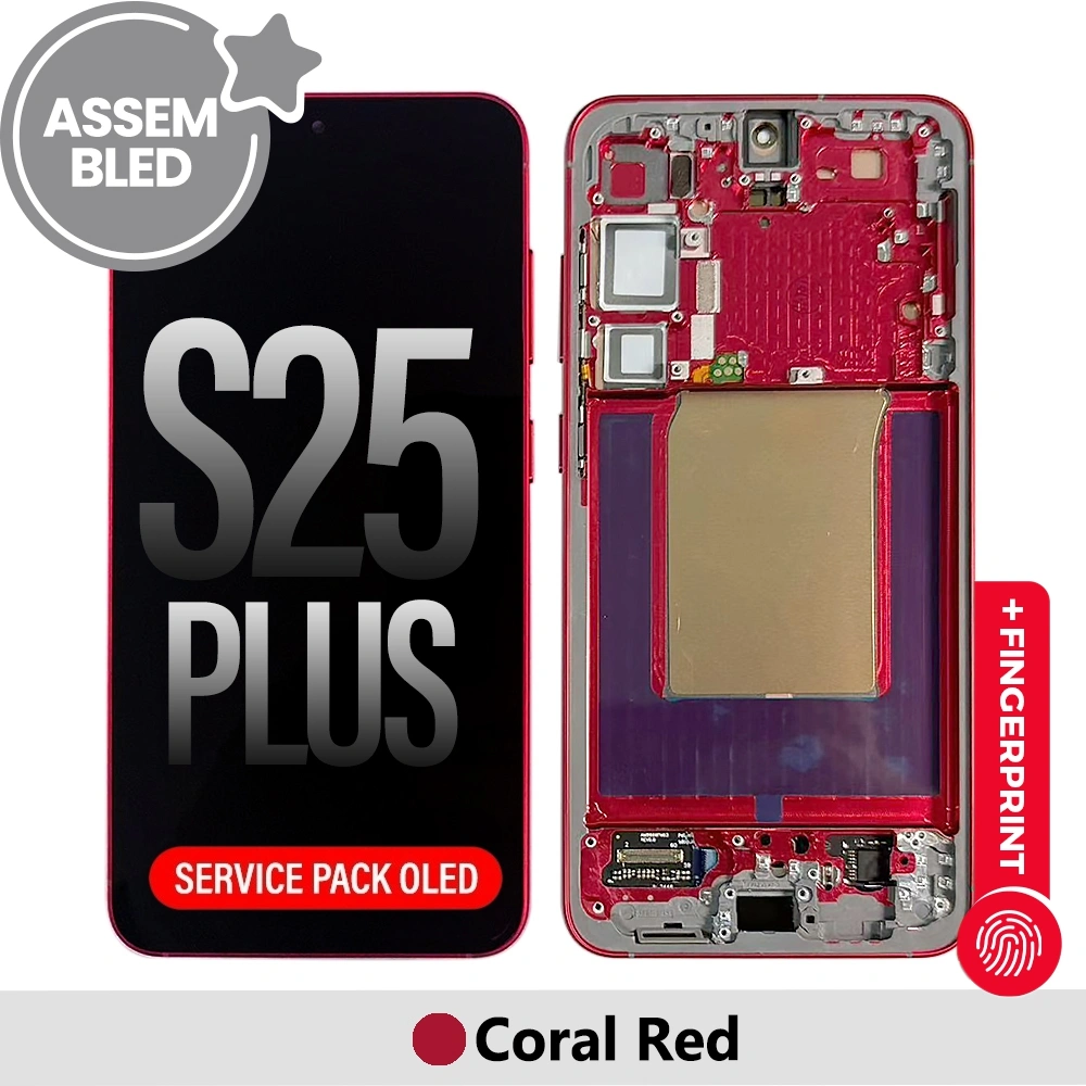 ASSEMBLED OLED Screen Replacement with Frame for Samsung Galaxy S25 Plus S936B-Coral Red (SERVICE PACK SCREEN BUT REFURBISH FRAME ASSEMBLED BY CRAZY)