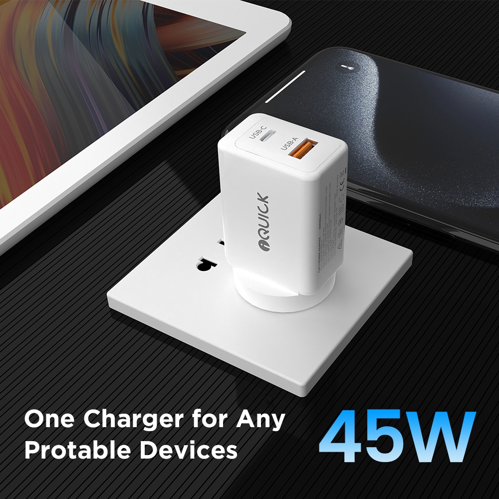 iQuick GaN II 45W PD3.0+QC3.0 Dual Ports Charging Adapter
