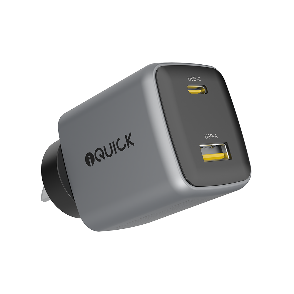 iQuick NANO ENERGY 2 30W PD3.0 USB-C and USB-A Ports Charging Adapter-White