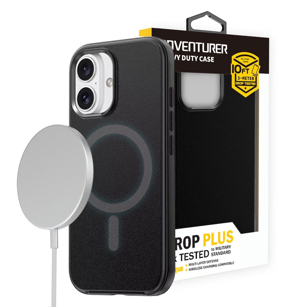 Hybrid Beatles Shockproof Case Cover with Magnetic Ring for iPhone 16-Black