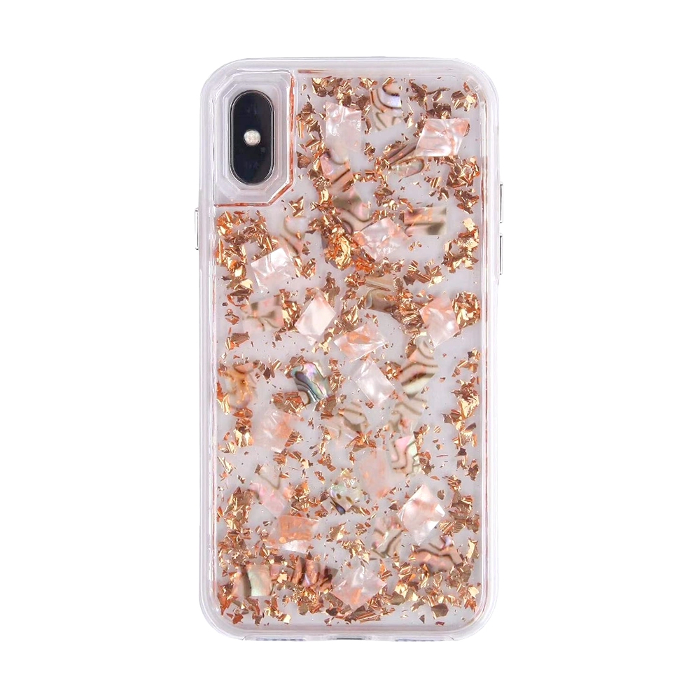 Dried Flower Bling Gold Foil Clear Case Cover for iPhone X / XS-Silver+Pink
