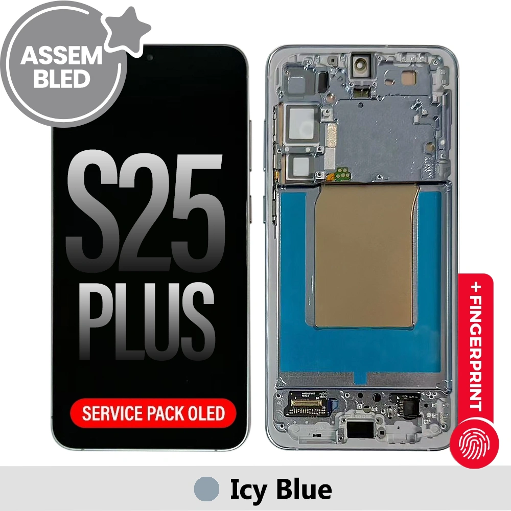 ASSEMBLED OLED Screen Replacement with Frame for Samsung Galaxy S25 Plus S936B-Icy Blue (SERVICE PACK SCREEN BUT REFURBISH FRAME ASSEMBLED BY CRAZY)